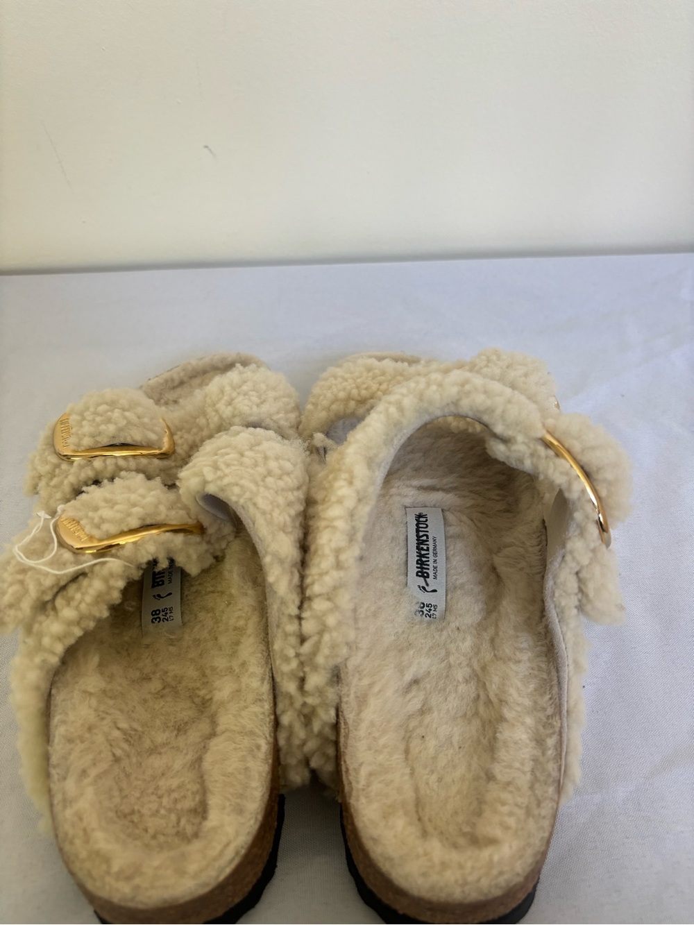 Birkenstock Arizona Big Buckle Shearling Sandals Sz 7 Eu 38 Narrow teddy New - Picture 3 of 6